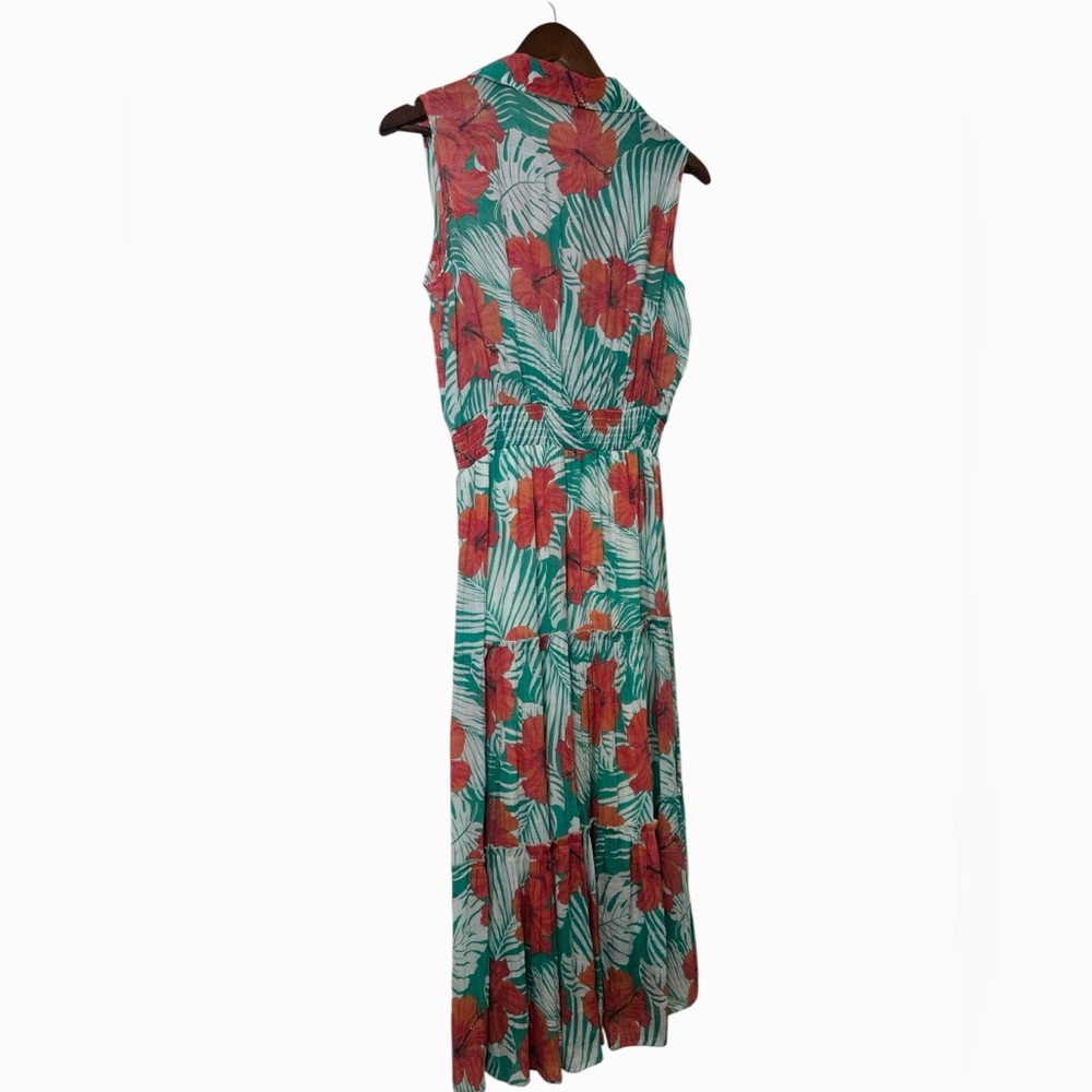 Alex & Parker Hibiscus Sleeveless Tiered Midi Dress Small Hawaiian Boho Vacay - Picture 11 of 14